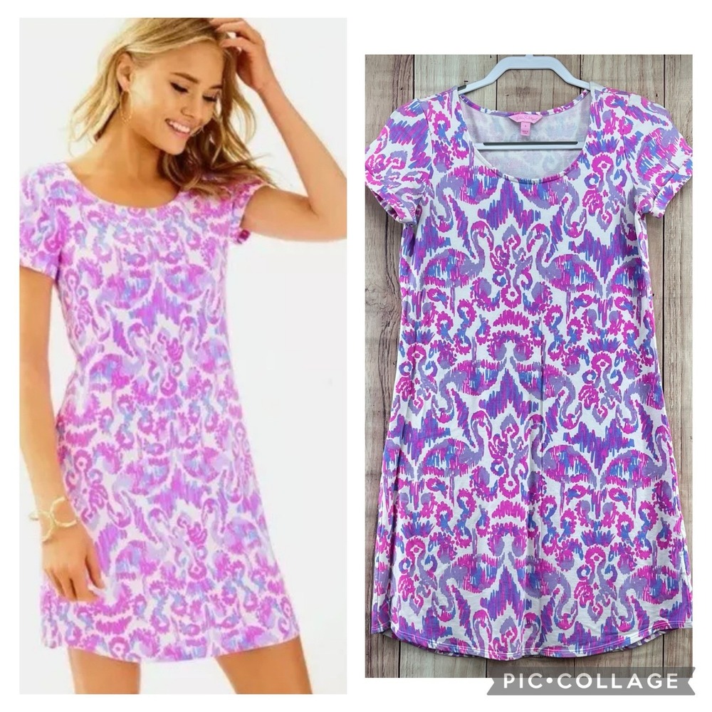 Lilly Pulitzer Tammy Dress in Amethyst Beach Bathers Flamingo Print Purple‎ Sz S
